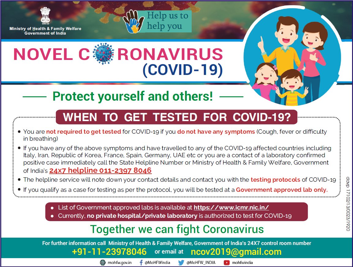 PIBMumbai's tweet photo. Know when to get tested for #COVIDー19, and where

Let us all protect ourselves and others

#CoronaVirusUpdates #CoronaIndia https://t.co/A7GElyR9pL