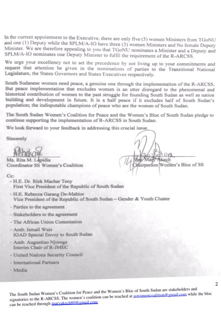 GenderTalk211's tweet photo. The women of South Sudan have spoken. Read their statement👇🏿

“Peace implementation that excludes women is an utter disregard to the phenomenal and historical contribution of women to the past struggle for founding South Sudan as well as nation building and development in future” https://t.co/TfabyoG1m8