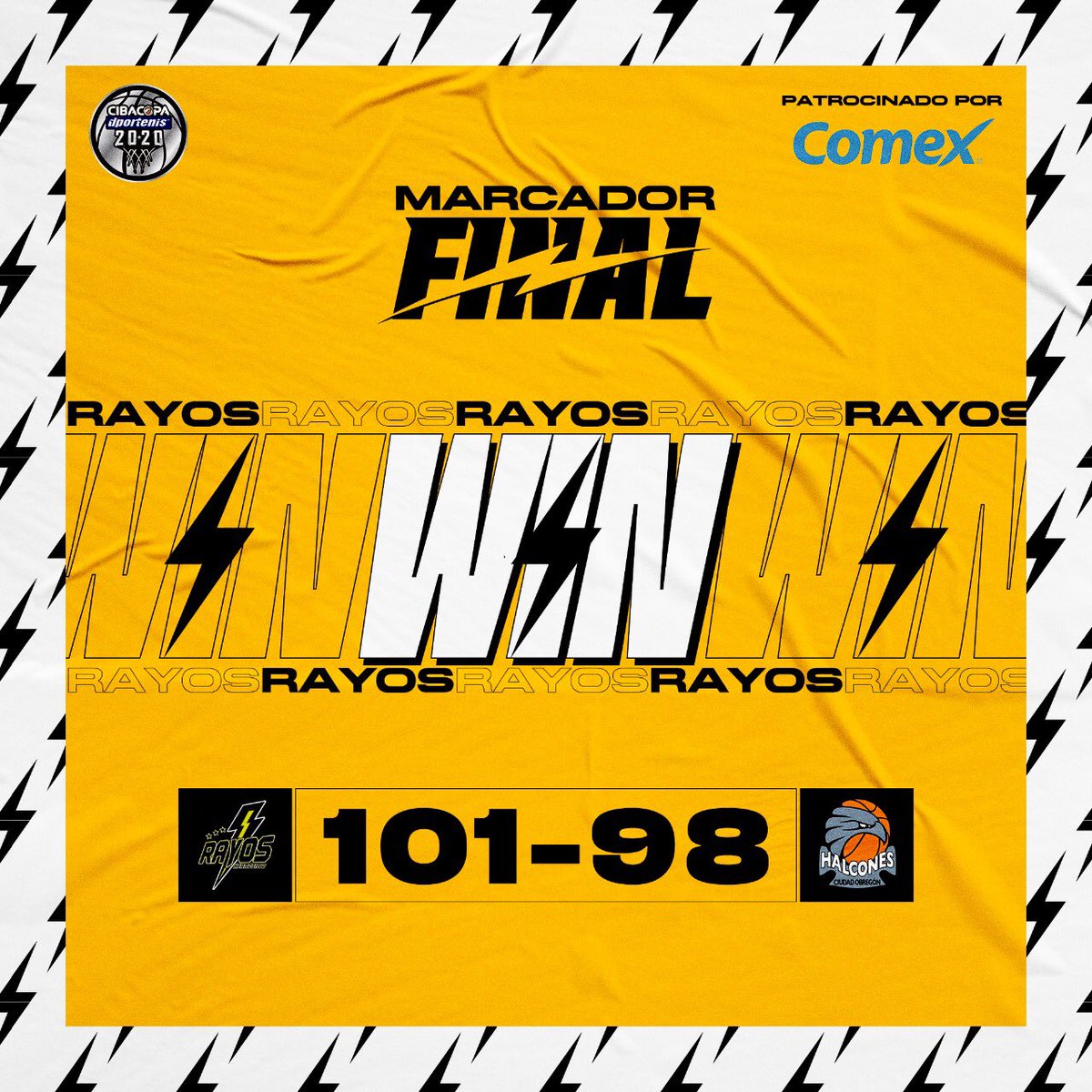 vamosrayos's tweet photo. ⚡️ W I N ⚡️ Dos al hilo en el inicio de la temporada 2020 @CIBACOPAMEXICO.
La siguiente serie como visitantes será en la casa de @mantarrayaslpz ¡Y VAMOS SONANDO!
#VamosRayos #LaHQueSuena #QueTruene 🏀 https://t.co/hA8aRCWahW