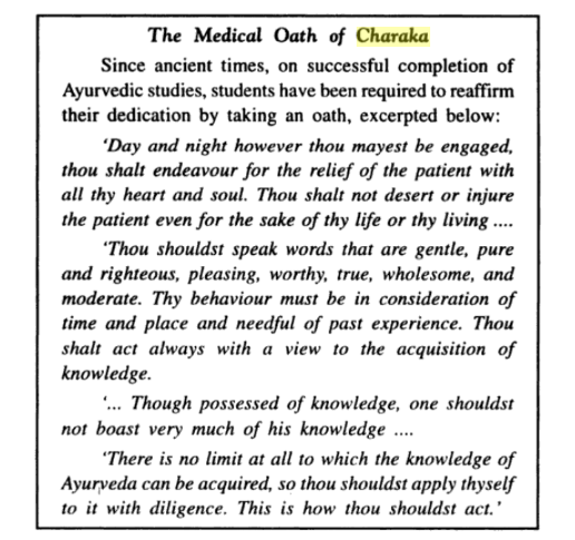 Medical oath given by Charaka