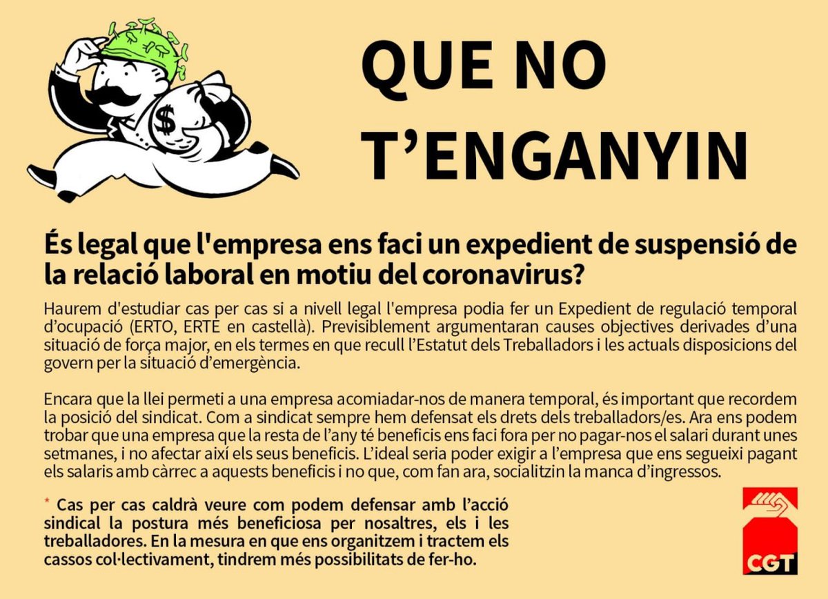 Llancem píndoles informatives per estar vacunats contra els abusos de la patronal mentres dura el #COVID19 
#QueNoTenganyin