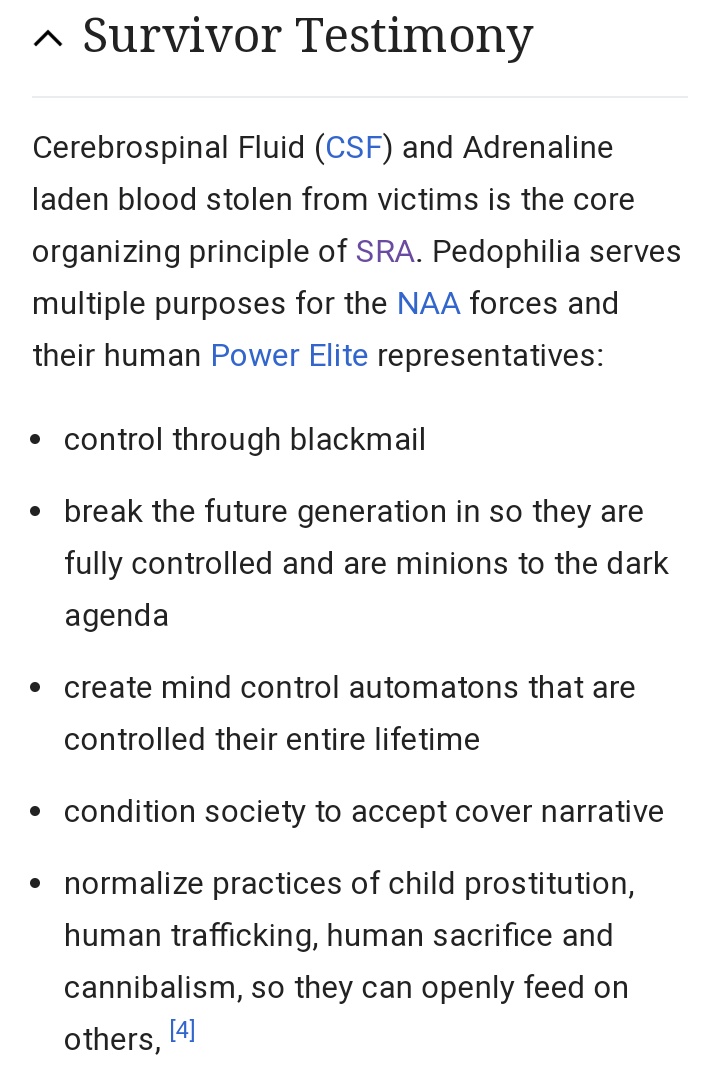 17. "Satanic Ritual Abuse/Adrenochrome"The New Age movement was the first to use the phrase Satanic Ritual Abuse as well as saying Adrenochrome is harvested from children. This of course is a New Age deception. Q and New Age: