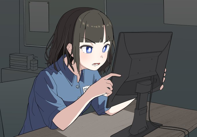 夜勤にて防犯カメラに映る少年の服装をチェックするお姉さん #詩子あーと 