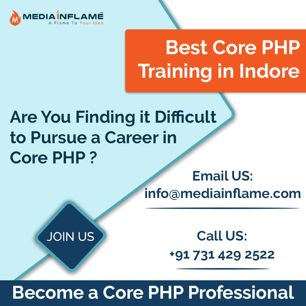 MediaInflame's tweet photo. Get Ready to gain basic to advanced level training in Core PHP, develop your own dynamic website to showcase your resume and get placed in India’s biggest MNC’s with a good salary package. Call us Now !!!

#internships #student #careers #indore #india #corephp #mediainflame https://t.co/qrLvVMTvmZ