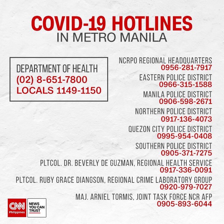 giasison's tweet image. Important numbers to save. Thanks for providing @cnnphilippines #Covid_19PH Please share.