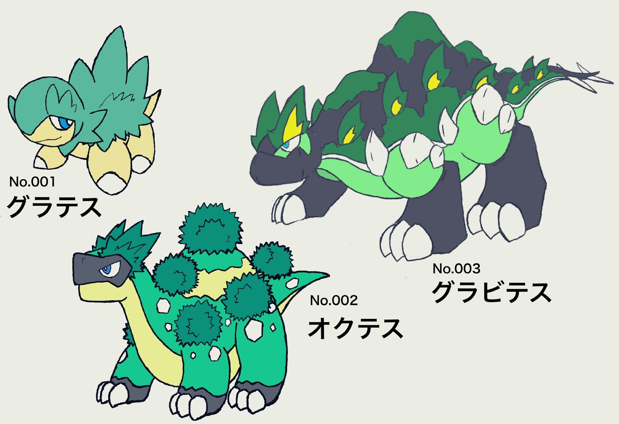 やん之助 オリポケ御三家 モチーフは恐竜と三頭一対 オリポケ Fakemon T Co P7l8cp1jqi Twitter