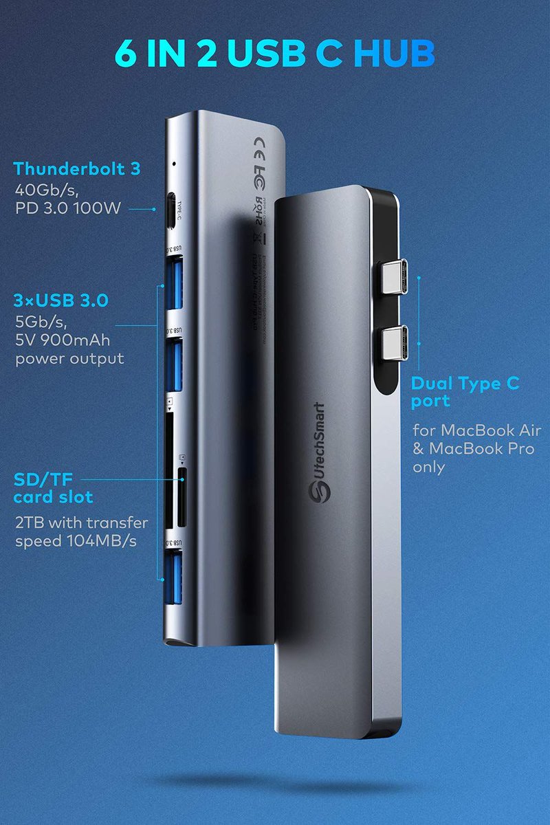 simply_j_o's tweet image. #USB C Hub, #Multiport USB C Adapter, Aluminum Thunderbolt 3 Type C Adapter Dongle MacBook Pro Accessories with 3 USB 3.0 Ports,TF SD Card Reader,USB-C PD Compatible for MacBook Pro 13″and 15″ ... by UtechSmart for $20.99 buff.ly/2IK0CGH 
#tech #technology #adapter #deals