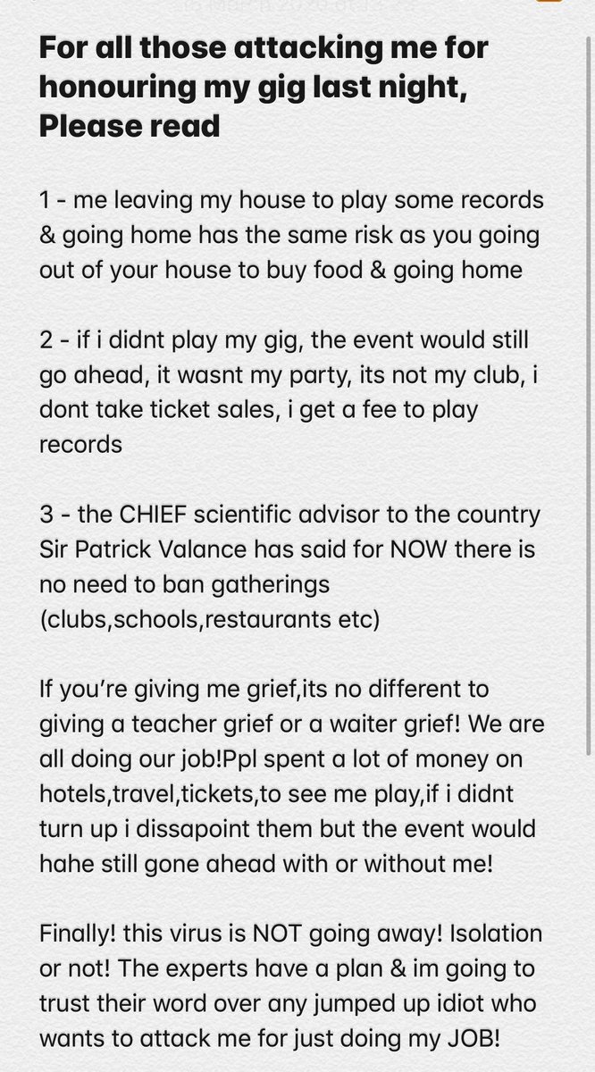 DariusSyrossian's tweet image. If you’re one of those giving me grief for doing my job last night please also go give Teachers, Waiters etc grief too... there is no difference,we just doing our job

When told not to, we will stop

Ps, im going to do what the countries Chief Scientific advisor says not you!