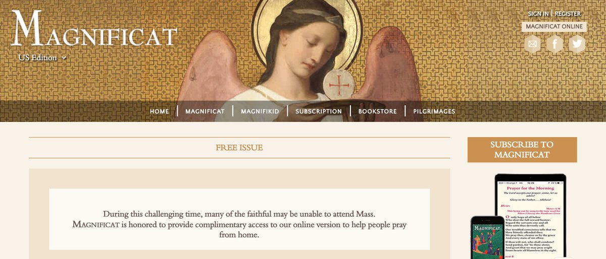 WashArchdiocese's tweet photo. Magnificat is currently offering free online access to help people pray from home.

https://t.co/2lro1sQIvQ https://t.co/PXzLupQdQ5