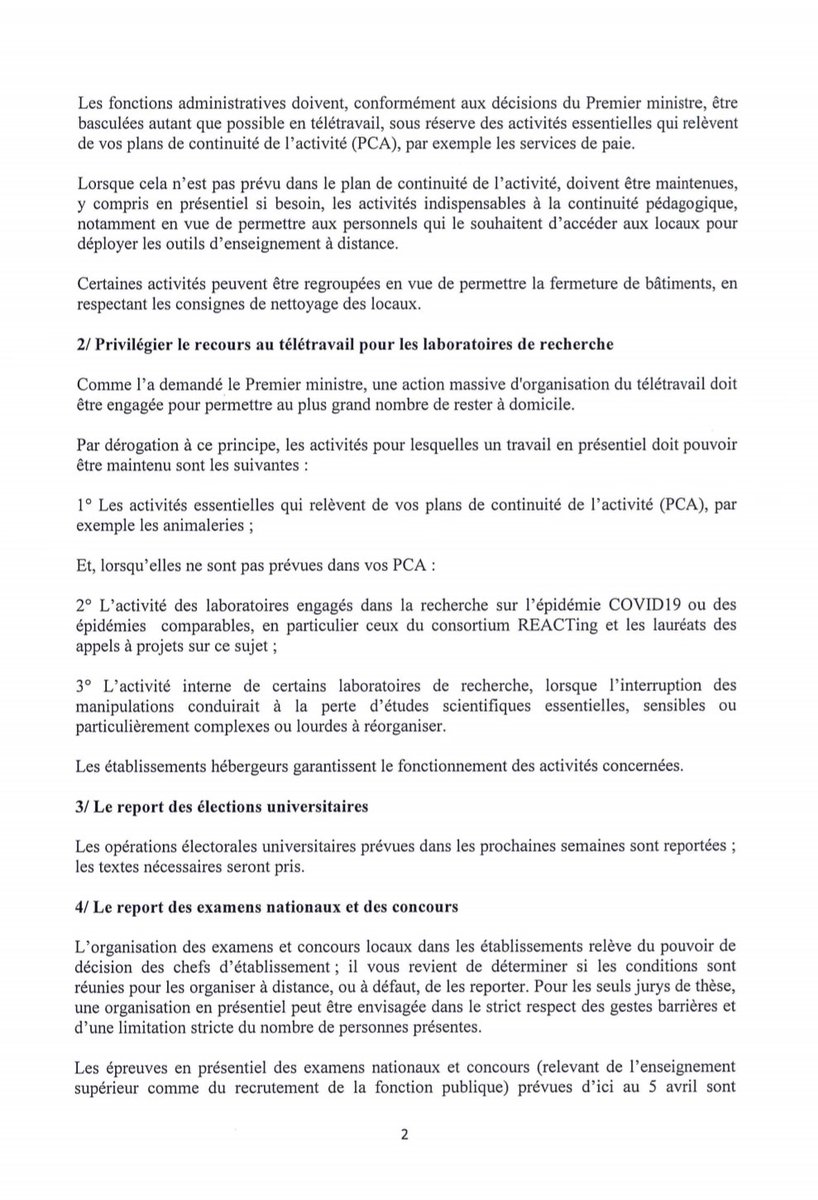 BertrandMocquet's tweet photo. #univcovid19 #coronavirusfr #Universites
Note transmise par le ministère @sup_recherche aux Recteur(e)s, Président(e)s d'universités et Directeurs et Directrices d'établissements. Source Groupe Whaller Entraide Covid-19 https://t.co/HkA8rFuoQH