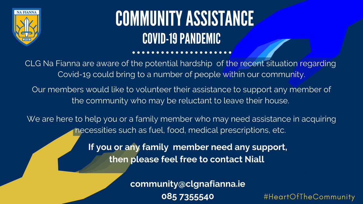 Some of our club players have launched this initiative to offer #socialdistancing help to anyone in the community who needs assistance: please do share and avail... #HeartoftheCommunity #CroíanPhobail #selfisolationhelp #selfisolationhelpGlasnevin