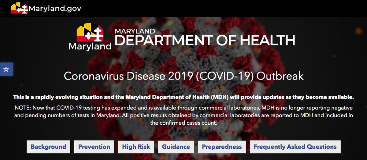 NOTICE: The <a href="/MDHealthDept/">Maryland Department of Health</a>’s COVID-19 resource page, health.maryland.gov/coronavirus, has been upgraded to ensure accessibility and ease of use. It remains the State of Maryland’s foremost resource for health information, including case counts and clinician guidance.