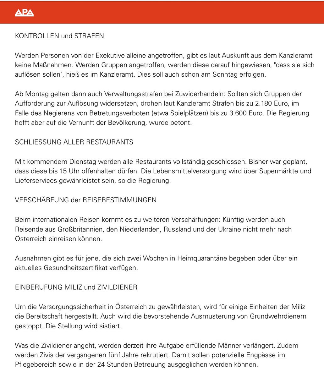 Weil es noch einige Verwirrung um die neuen Corona-Schutzmaßnahmen gibt - eine aktuelle Übersicht der Austria Presseagentur (mit freundlicher Genehmigung):
