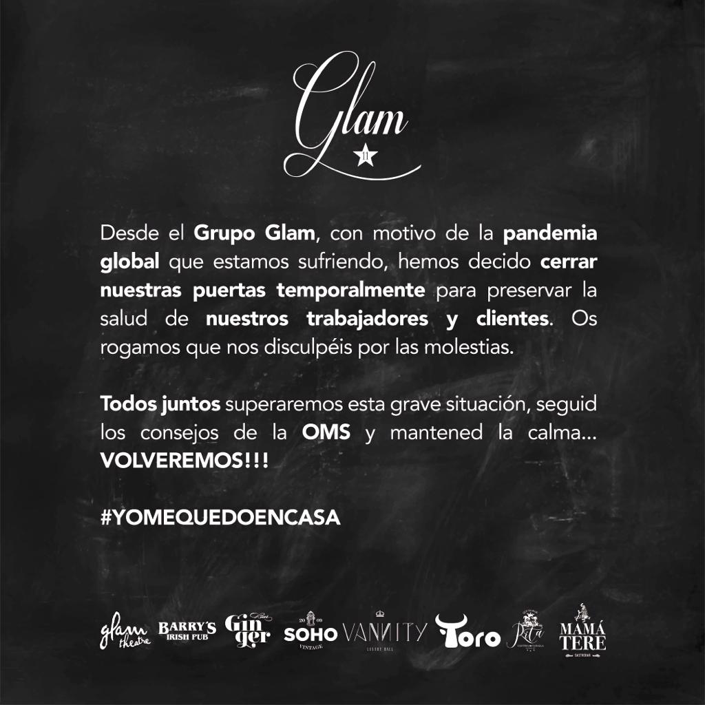 GingerBarLeon's tweet photo. ➡️ Desde el Grupo Glam hemos decidido cerrar nuestras puertas temporalmente para preservar la salud de nuestros trabajadores y clientes.Os rogamos que discúlpeis las molestias.Esperamos veros lo más pronto posible.
#yomequedoencasa #leonesp #calleanchaleon https://t.co/q7HZS4AC3X