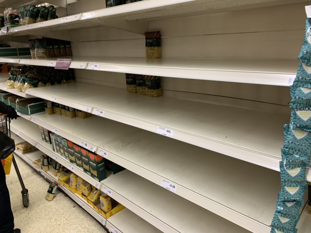 MattAllenUK's tweet photo. Following my failed attempt to do shopping in @Asda Penryn, I’am now attempting it at @sainsburys Truro...not much better here! Just a suggestion but surely the online shopping should be limiting bulk buying items e.g. pasta x 8? (See pic below) #wherehasallthetoiletrollgone https://t.co/Wo6UgE1KEc