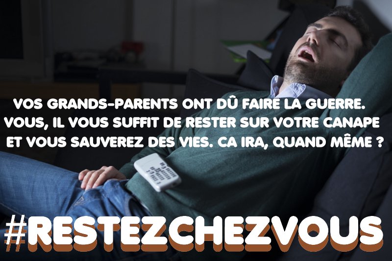 Tiens. Celle-là elle circulait en anglais sur Reddit.
Ça me semble le meilleur moyen de l'illustrer. #RESTEZCHEZVOUS #COVIDー19