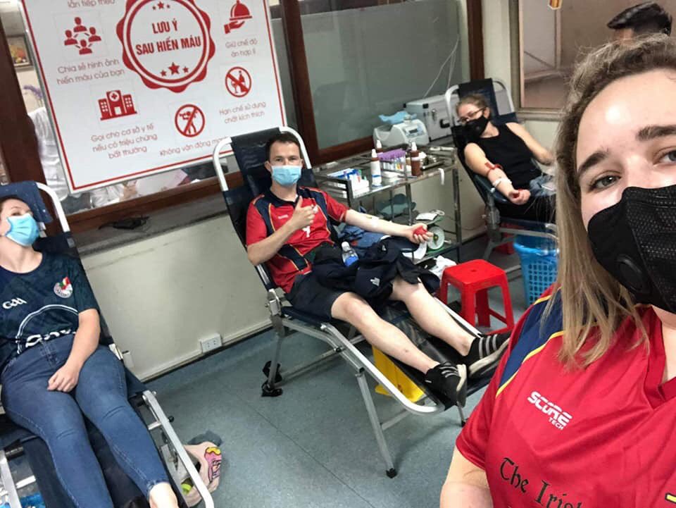 irlembvietnam's tweet photo. Really proud of the Viet Celts GAA who gave blood in Hanoi this afternoon. There is a major shortage at the moment, a consequence of #COVID19. People need to come together, support each-other and act selflessly during this challenging time #TeamIreland 🇮🇪🤝🇻🇳 https://t.co/tDwNp8E4V9