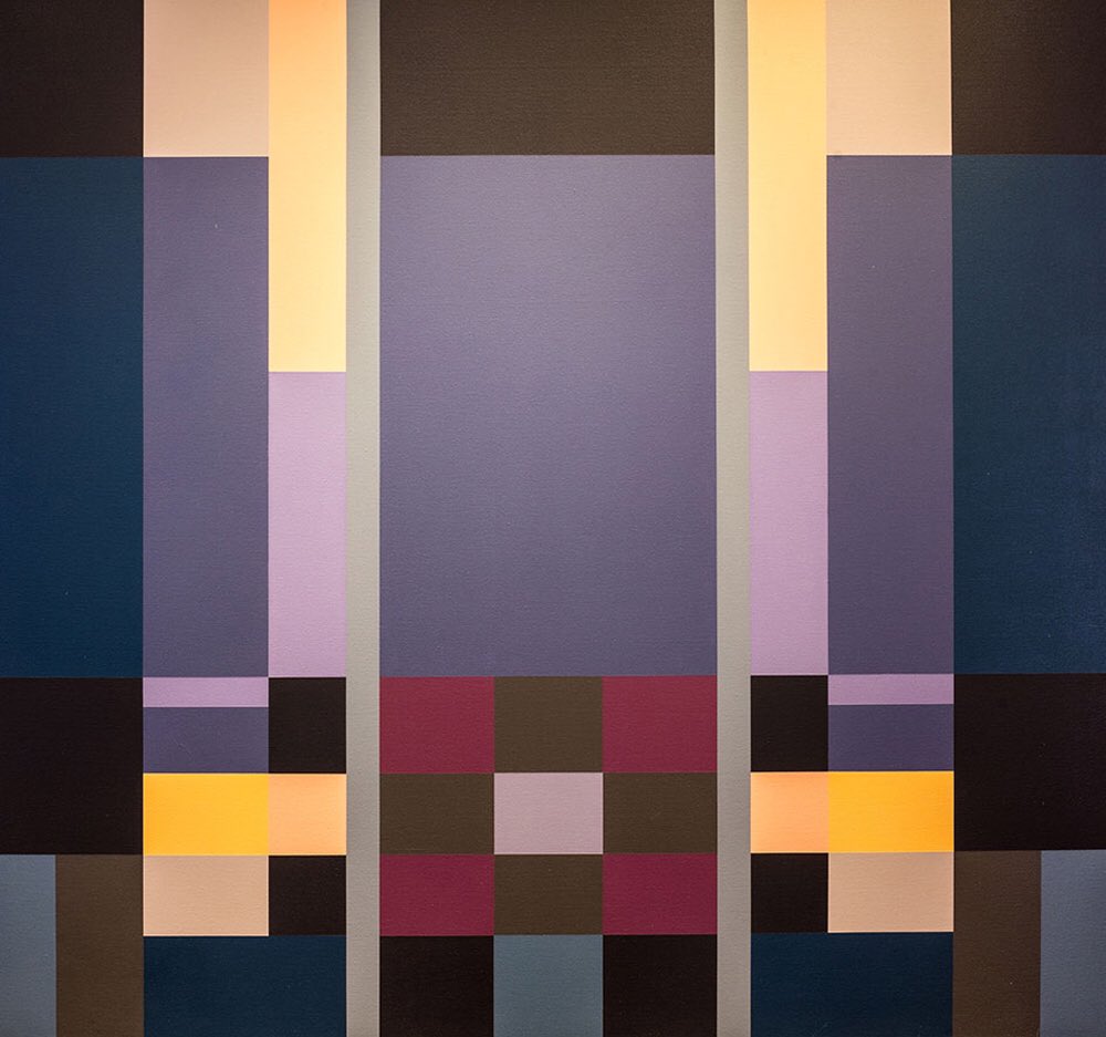 Fanny Sanin (Colombia. 1938)Abstracta y colorista, Fanny crea superficies de interacción de planos/formas de color.Formada en arte e historia del arte tanto en Colombia como en EEUU su interés por el color la lleva a investigar interesantes mezclas para crear “espacios”.