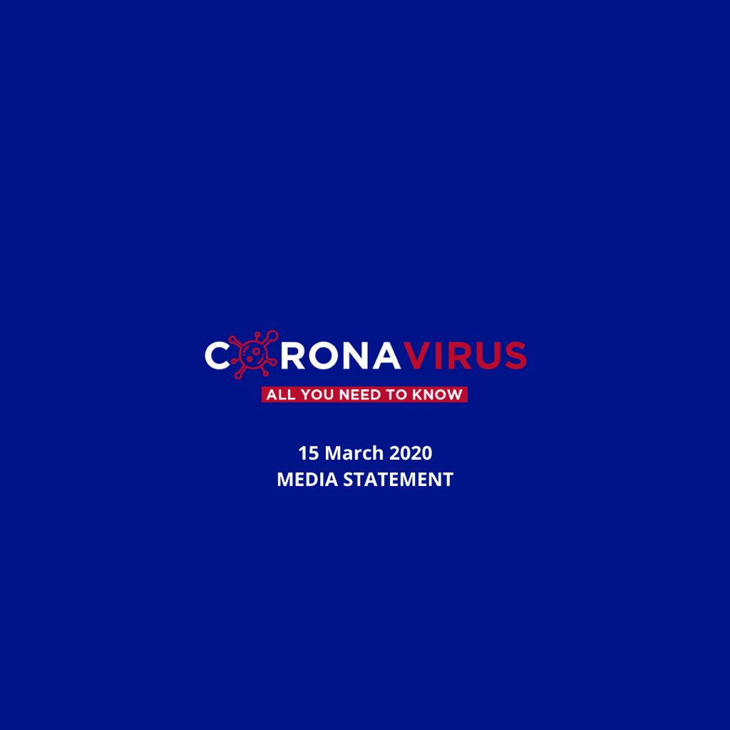 alanwinde's tweet photo. 📢 MEDIA RELEASE | Update on #Coronavirus | 15March2020. 
Full statement below. Please SHARE this far and wide to all residents in the Western Cape. ⬇️ @WesternCapeGov @WCHealthMEC https://t.co/CpebeRh9fc