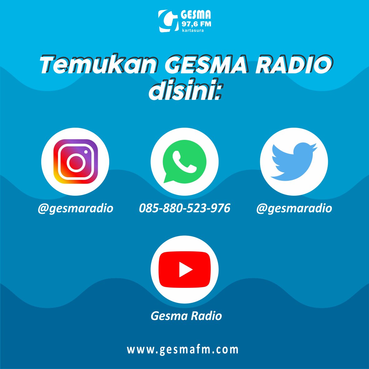 Silakan bagi Gesmania bisa atensi , request lagu, titip salam disini boleh bebas.

Wa/sms : 085 880 543 976
Tlp : (0271) 744211
Ig/tw/yt : @gesmaradio

Yuk chress 😄