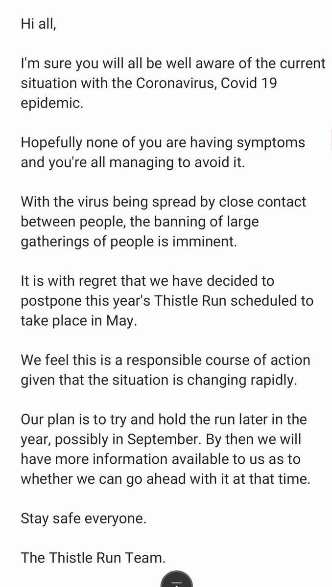 Hi everyone, please take a moment to read the below announcement re this year's Thistle Run. Thanks