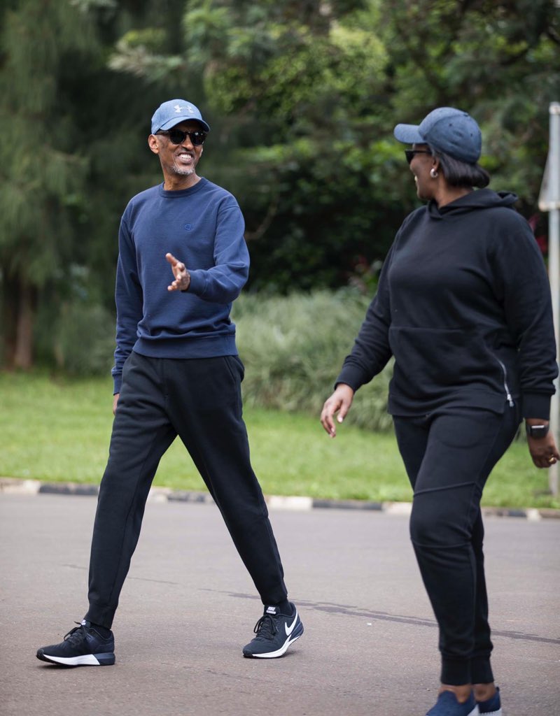 UrugwiroVillage's tweet photo. President Kagame and First Lady Jeannette Kagame take a walk in their neighborhood as part of #CarFreeDay taking place at individual level due to #COVID19 prevention measures. https://t.co/lJjMihtMGg