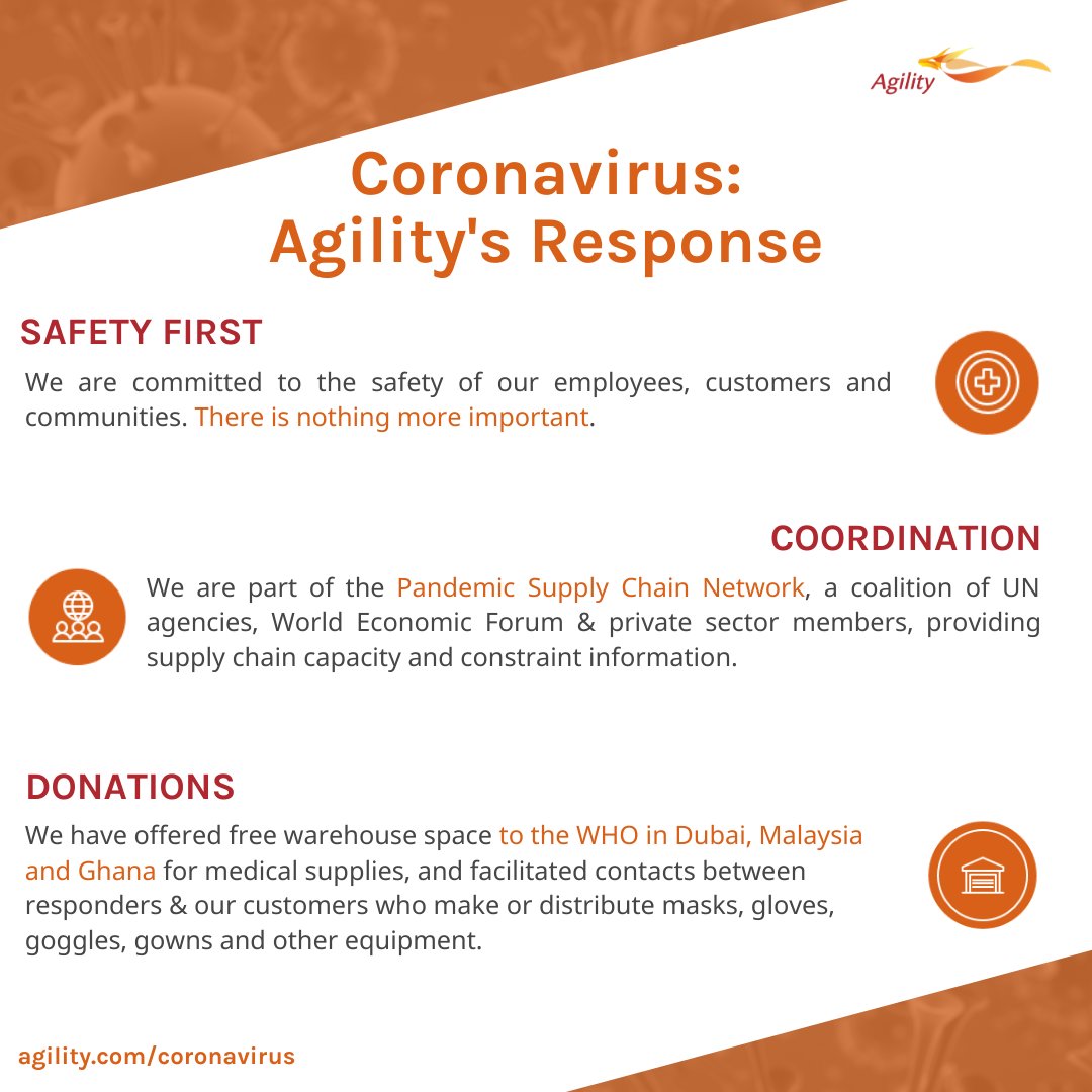 AgilityAR's tweet photo. .@Agility we are committed to supporting our customers and partners to manage disruptions as a result of the #coronavirus. Visit https://t.co/a5hZhWFQKG for #tradelane-level information on the impact of COVID-19. #covid19logistics. https://t.co/gLEDNaQmOW