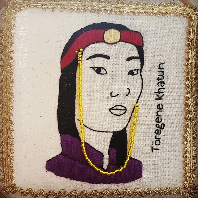 Toregene Khatun (?-1246) was the Great Khatun and regent of the Mongol Empire.  #WomensHistoryMonth IG picture: (a)rebel_women_embroidery  https://unusualhistoricals.blogspot.com/2012/03/women-who-ruled-toregene-khatun-of.html