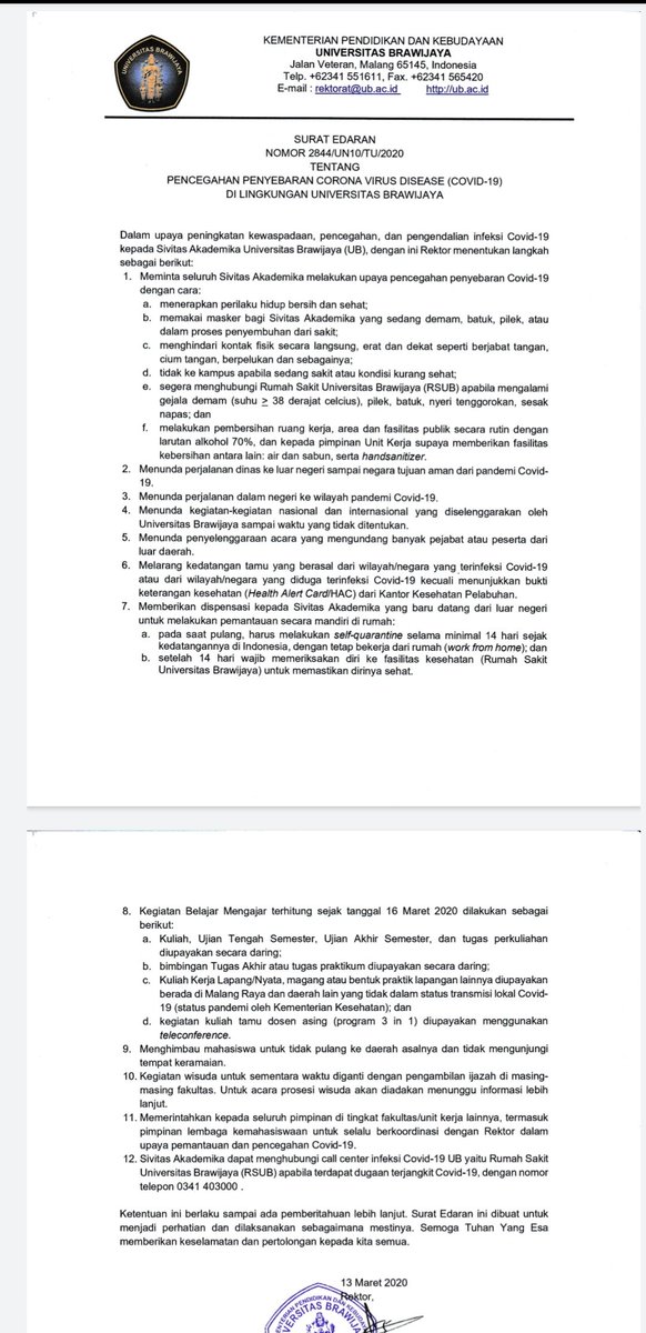 infoUB's tweet photo. Nyoh, Instruksi Rektor

Kuliah Online!!! https://t.co/8iBrpsJg7w