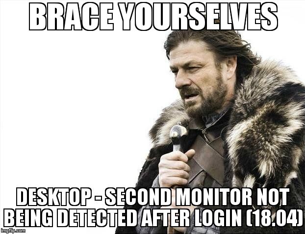 askubuntumemes's tweet image. Desktop - Second monitor not being detected after login (18.04) askubuntu.com/questions/1217… #dualgraphics #dualboot #multiplemonitors #graphics