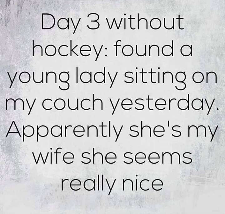 Image result for day 3 without hockey: found a young lady sitting on my couch