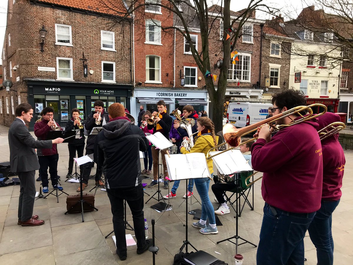 kingssquareyork's tweet photo. A bit of live music in the square from The Cambridge University Brass Band this morning @HarvestCUBB #liveentertainment #kingssquare #york https://t.co/PLBYlNAIXC