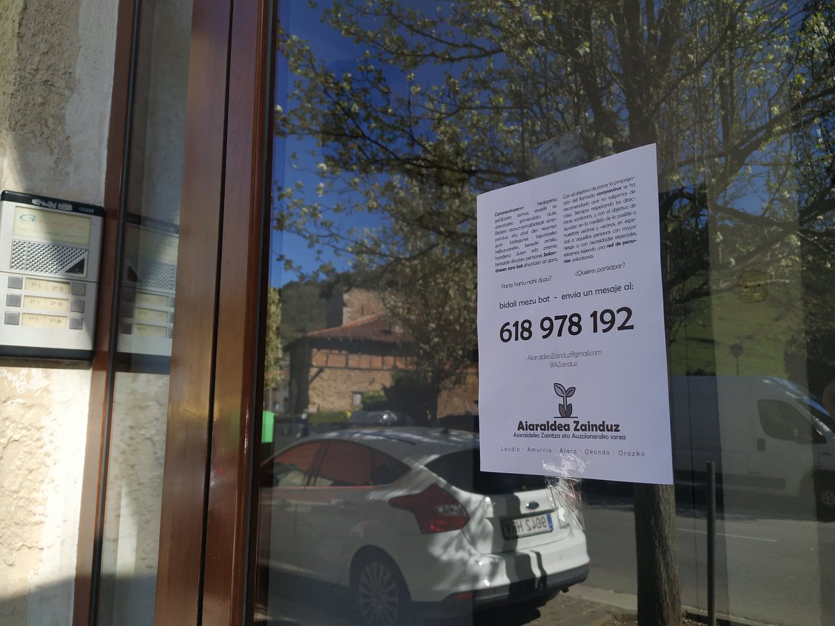 AZainduz's tweet photo. Aiaraldeko kaleetan zehar zabaldu dugu zaintza sarea osatzeko deia! Parte hartu nahi baduzu jarri gurekin bidali mezu bat 📲 618978192

¡Hemos difundido por todo Aiaraldea el mensaje para tejer la red de cuidados! Si tu también quieres participar envíanos un mensaje 📲 618978192 https://t.co/9PuqcUKBzP