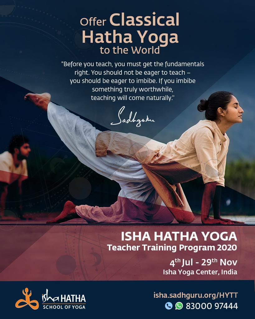 Devised by #Sadhguru, the 1750-hour #IshaHathaYoga Teacher Training program trains you in over 60 unique modules of #Classical Hatha Yoga covering dimensions of yoga that are almost extinct in the world today. To apply, please visit: isha.sadhguru.org/HYTT #HathaYogiDiaries2019