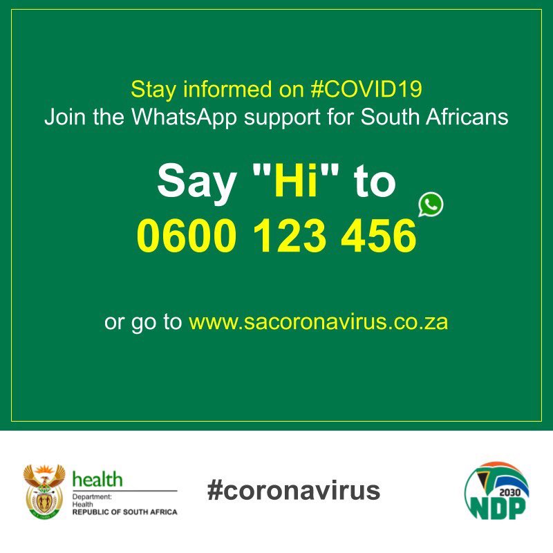 Department of Health launched an official whatsapp number to help communicate real time risk messages to the public.