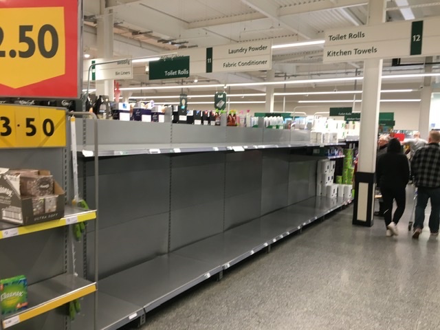 MMcat5's tweet photo. Toilet and kitchen roll counter at Morrison’s this Sunday morning. https://t.co/qzwdHxMMl3