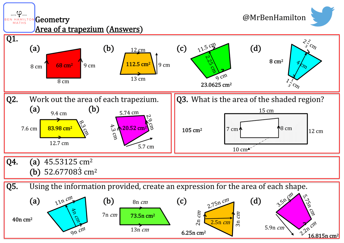 Ben Hamilton on Twitter: "FREE RESOURCE: Area of trapeziums With Regard To Area Of Shaded Region Worksheet