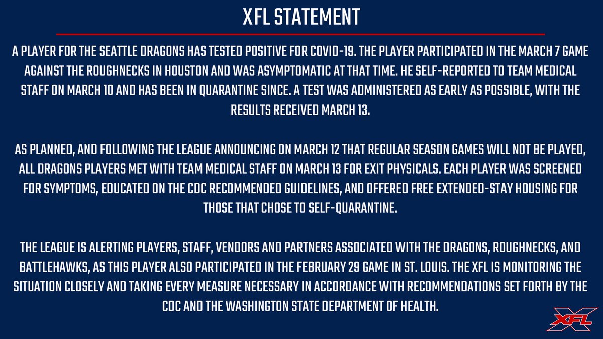 TheUFL's tweet image. XFL statement