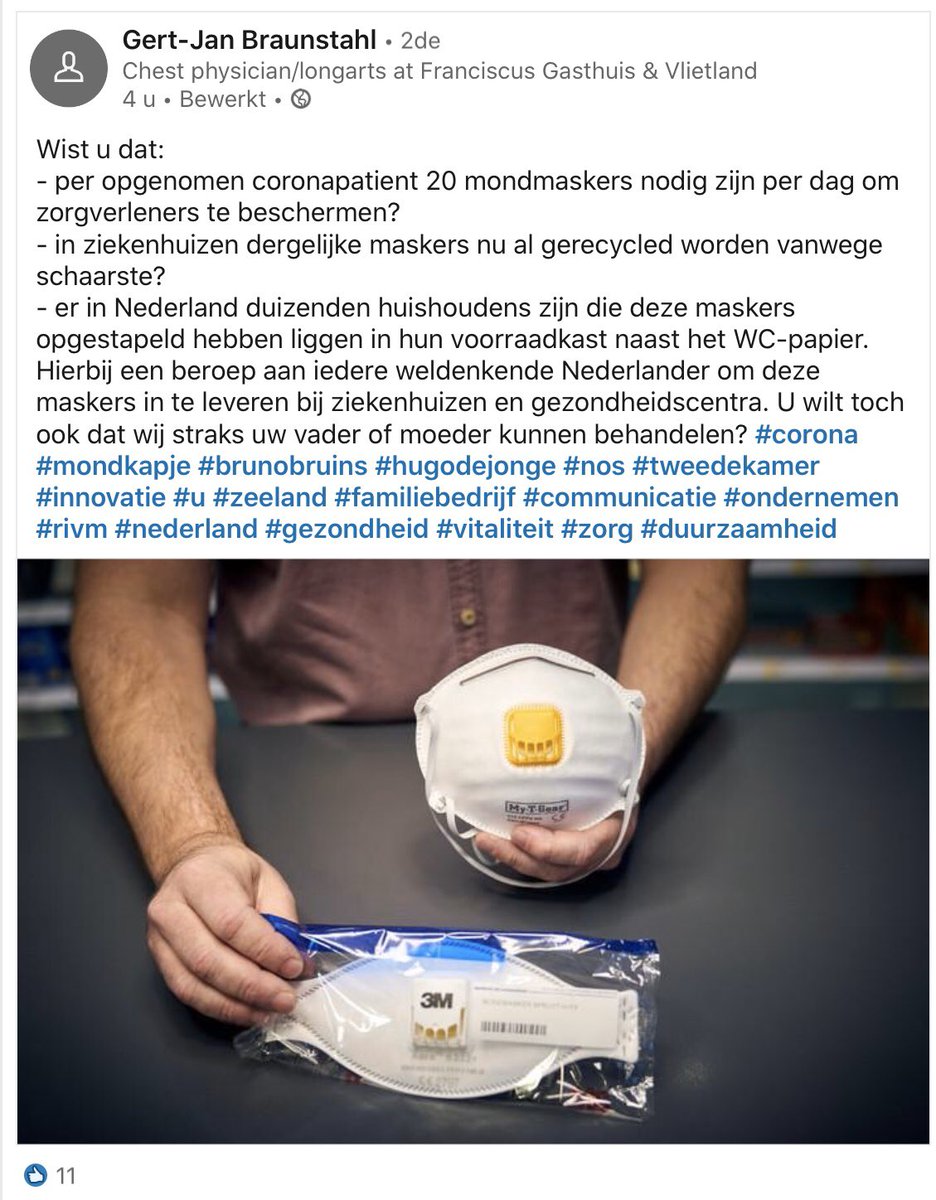 👉Deel svp deze oproep van Brabantse longarts Braunstahl‼️

✅ Lever je mondkapjes in ‼️
✅ Ziekenhuizen hebben ze *HEEL HARD NODIG*

#COROVID19 #mondkapjes