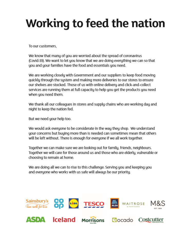 sainsburys's tweet photo. We know that many of you are worried about the spread of coronavirus (Covid-19). We want to let you know that we are doing everything we can so that you and your families have the food and essentials that you need. https://t.co/IxIKN1YUq0