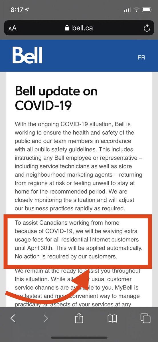 Just heard @bell is waiving residential internet overage fees until April 30th in order to encourage Canadians to work from home! #COVIDCanada
