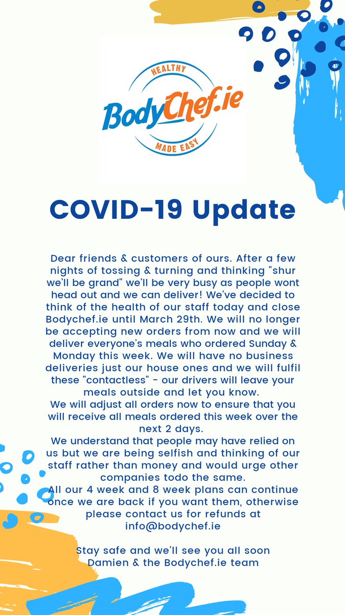 We've decided to put our people before profit and would like to share the following info with our customers &amp; friends.
Stay safe
#Coronavirusireland #Covid_19ireland