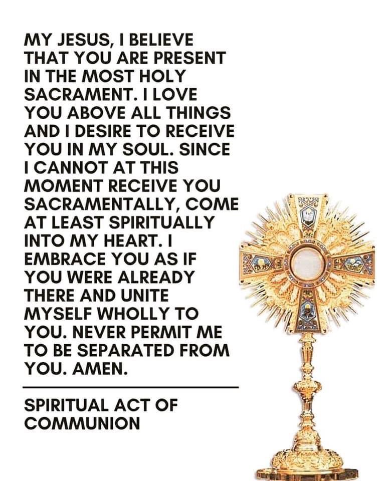 As we are upon our first Sunday ‘in the desert’, we provide a few versions of a spiritual communion that can be prayed. A reminder that <a href="/DetArchbishop/">Archbishop Edward J. Weisenburger</a> will be celebrating mass at 12noon today, which will be live streamed from their website and Facebook page.