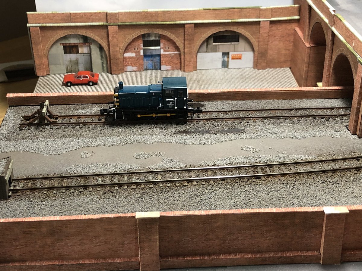 N_Amberfield's tweet photo. Why have a plain fiddle yard when you can a scenic one? Not one to waste a modelling opportunity I’ve been working on this righthand side section for the past few weeks #NGauge #EasternDock https://t.co/IugEKAajoE