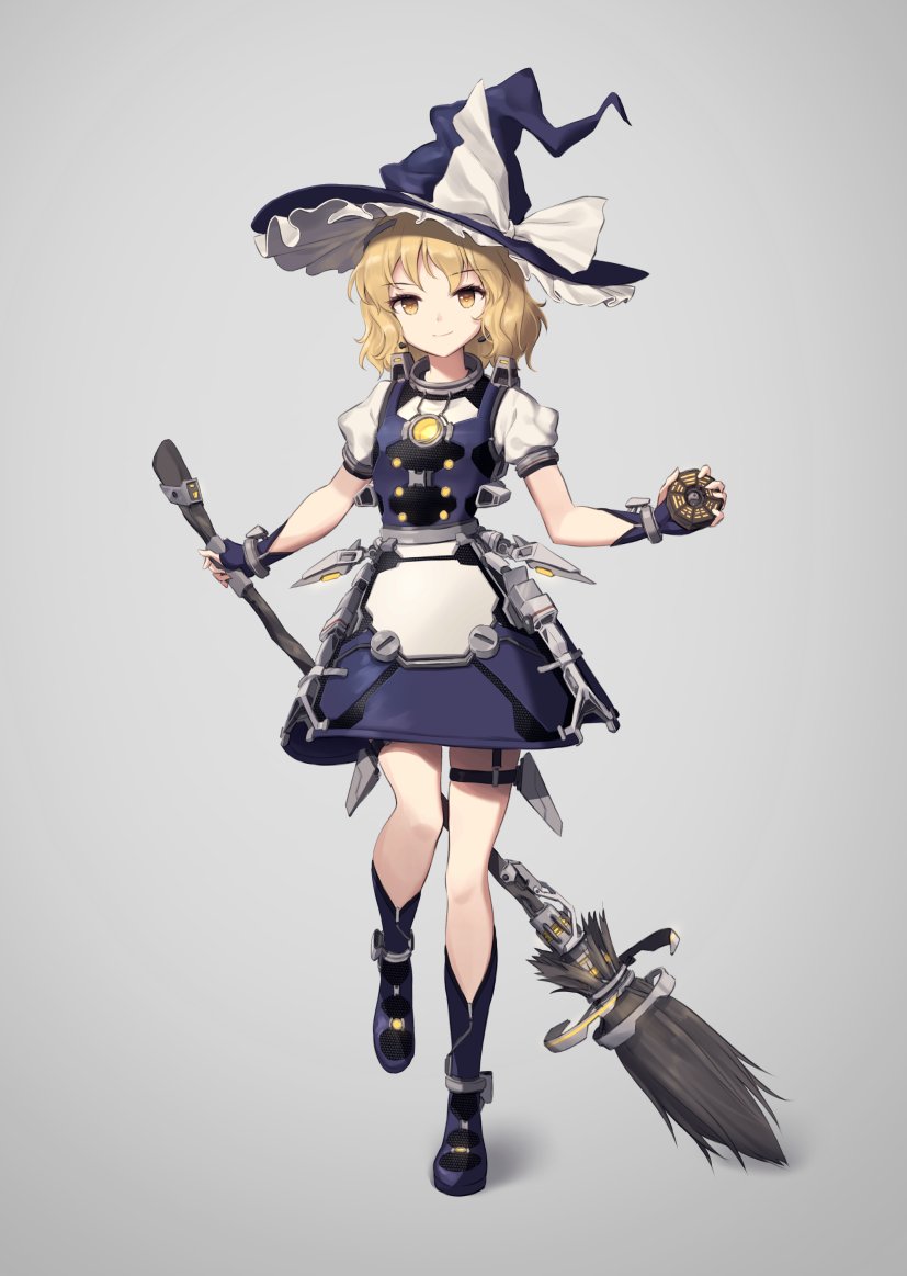 kirisame marisa 1girl mini-hakkero broom solo witch hat hat blonde hair  illustration images