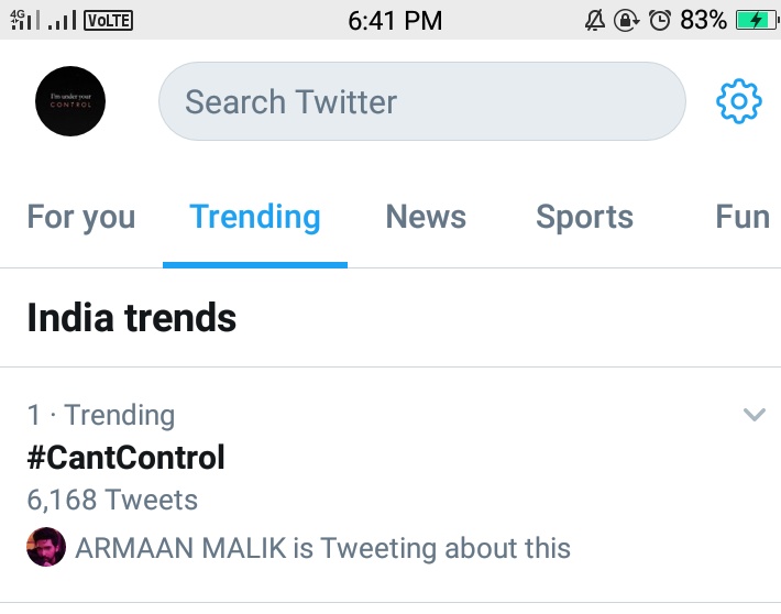 Kajal_Bhagat17's tweet image. Yassss we&apos;re trending on 1
@ArmaanMalik22 😍💃
#CantControl