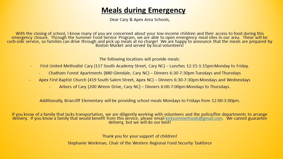 AFMSPTSA's tweet photo. Here is some info regarding meals for children while school is closed. Please share! @AFMSChargers https://t.co/lD8Vou6b2n