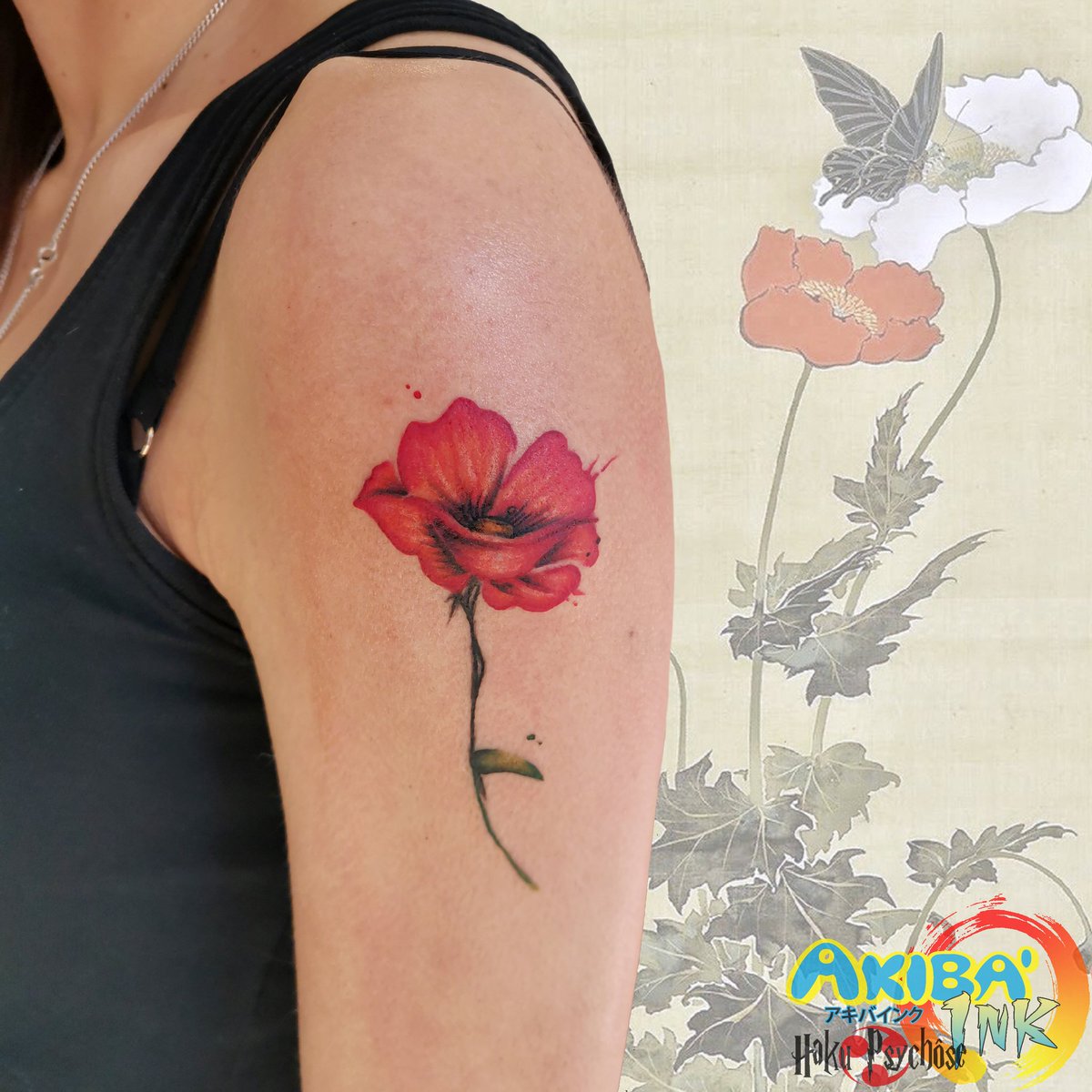 I did that this week 🙏☺️ And enjoyed so much making watercolor tattoos 🌷 # poppy #poppytattoo #tattoo #tattoos #ink #inked #watercolortattoo # watercolor, image size:1200x1200