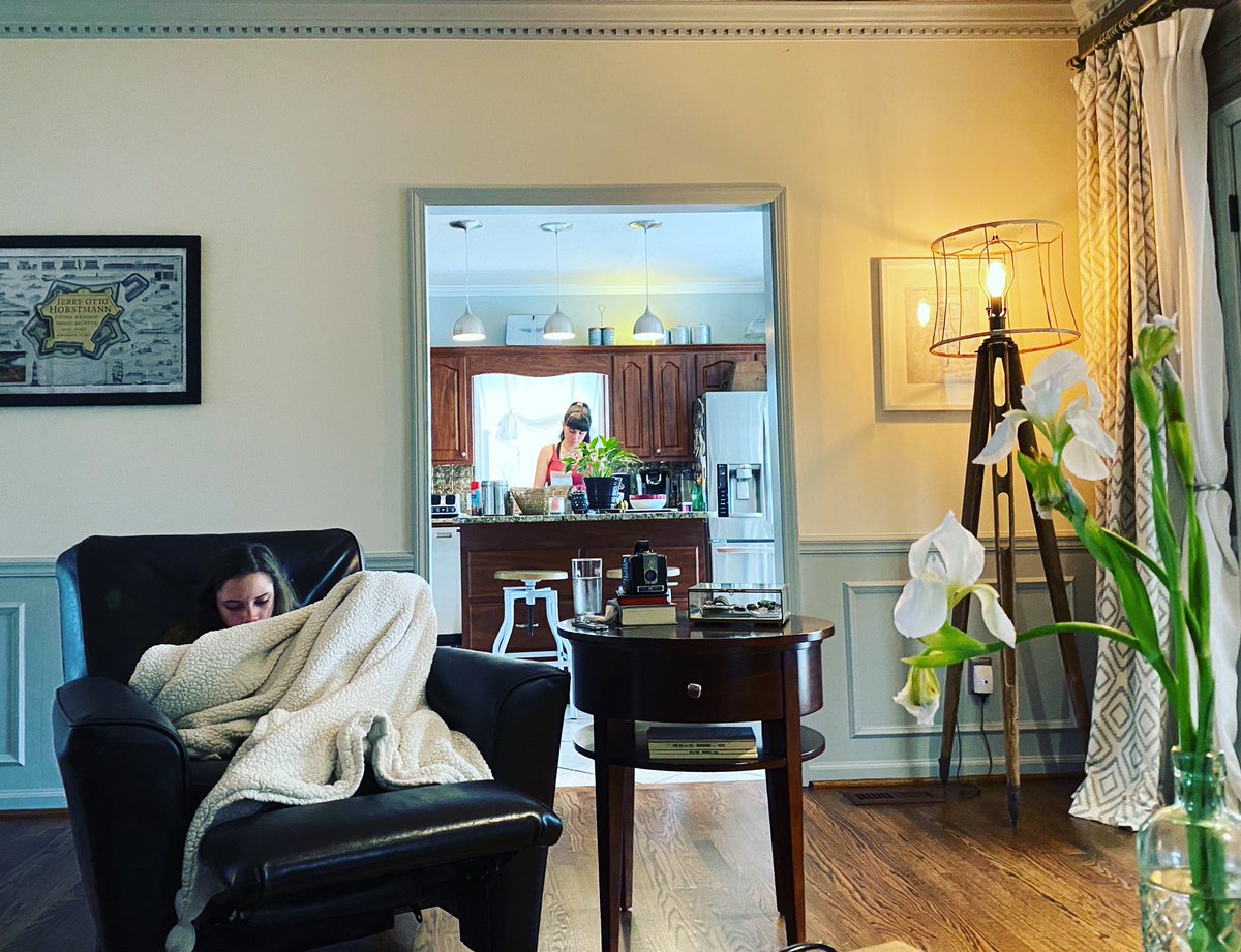 JoHorstmann's tweet photo. Coronavirus Social Distancing Day 1 : Lily is determined to stay connected to the outside world via her phone. Wren has made breakfast, a batch of brownies and is now making banana bread! #socialdistancing #coronavirus #lovethyneighbor #introvertsdream #extrovertsnightmare https://t.co/v8kyd0LSLa
