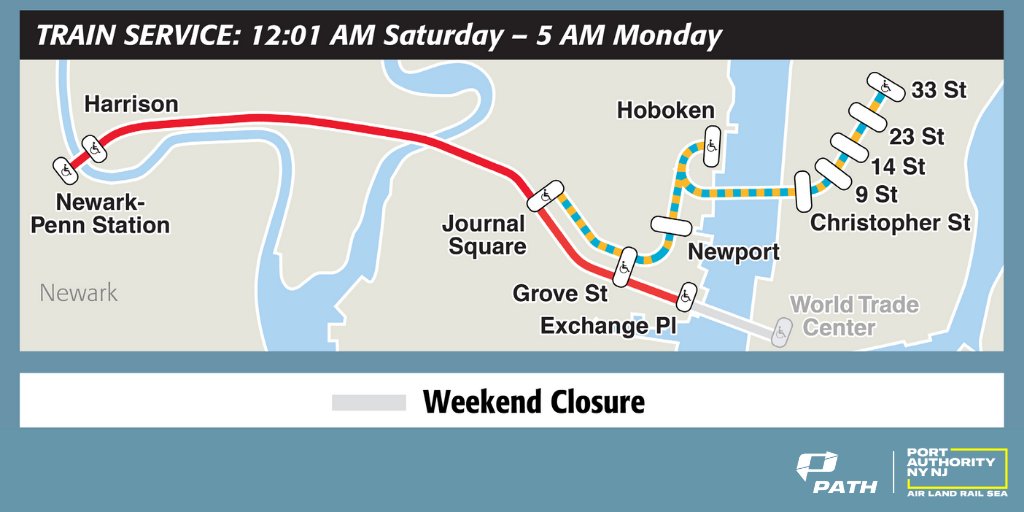Path Train Route Map Path Train. Wear A Face Covering. On Twitter: "Weekend Service Changes  (3/14-3/16) ◾ Nwk-Wtc: Wtc Closed 12:01Am Sat-5Am Mon. ◾ Jsq-33 Via Hob:  20-Min Schedule Sun 9:20Am-8Pm. Supplemental Svc Btwn Hob And